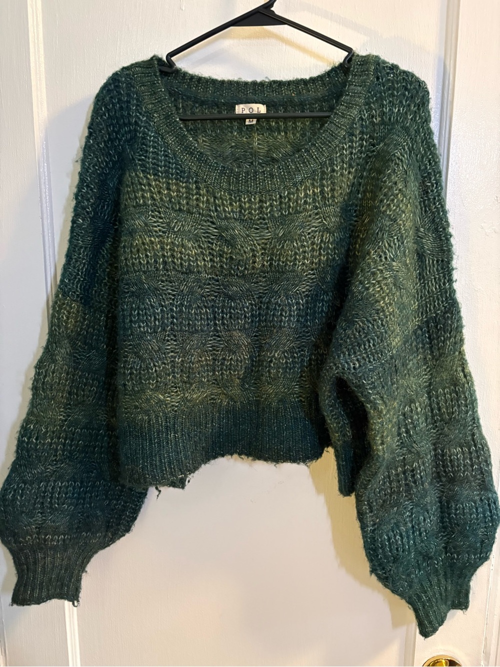 POL Forest Green Chunky Cable Knit Scoop Sweater